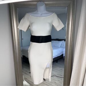 AZAI Black Faux Belted Bandage Midi Dress.    Size S
